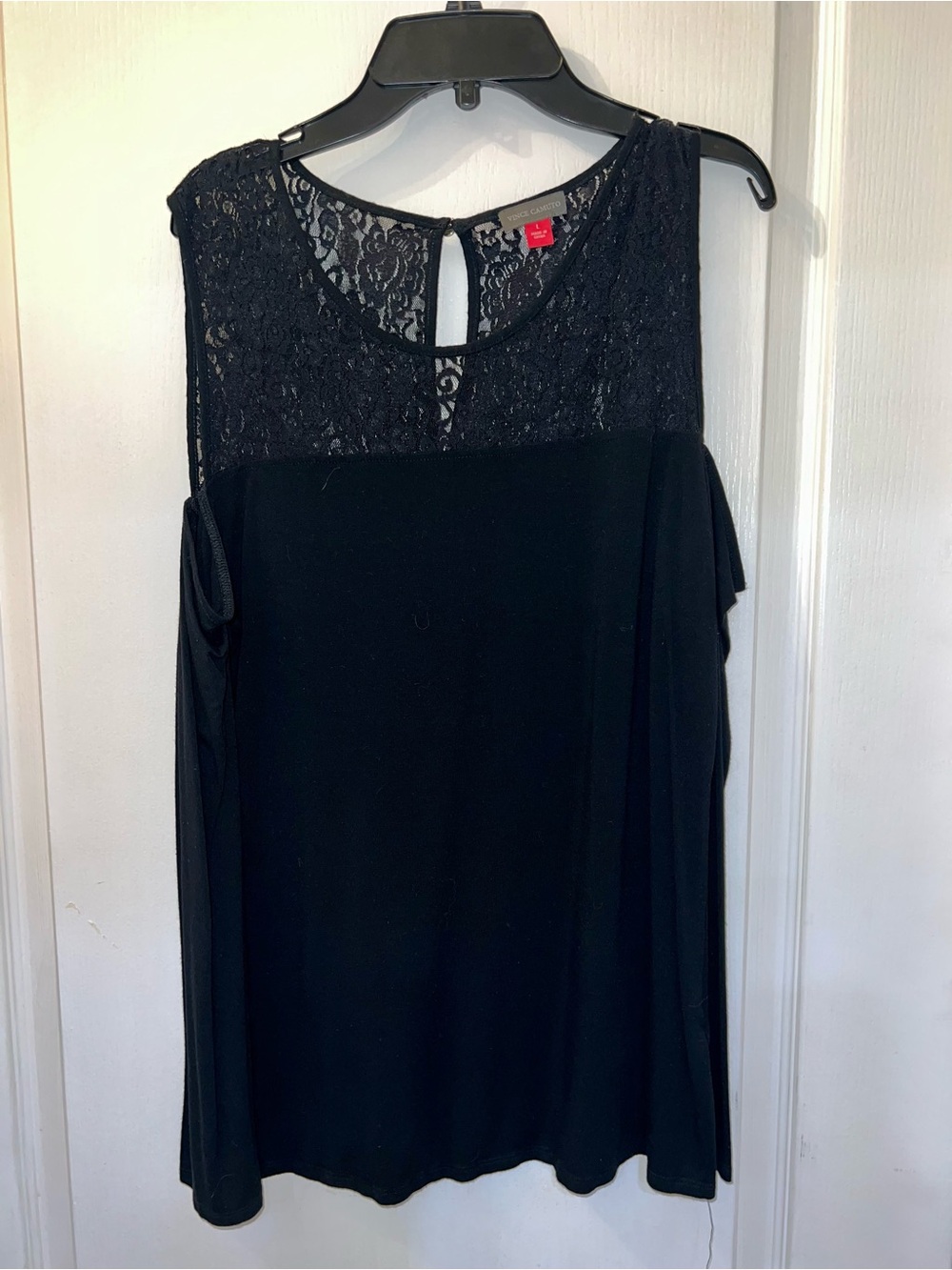 Vince Camuto Black Lace Yoke Cold-Shoulder Tank